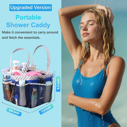 Mesh Shower Caddy Tote, Large College Dorm Bathroom Caddy Organizer with Key Hook and 2 Oxford Handles, Quick Hold, 8 Basket Pockets for Camp Gym