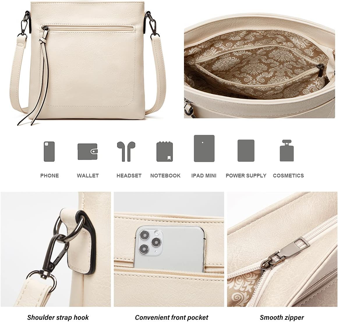 Ashioup Hobo Bags for Women Soft PU Leather Shoulder Bag Vintage Slouchy Handbag with Zipper
