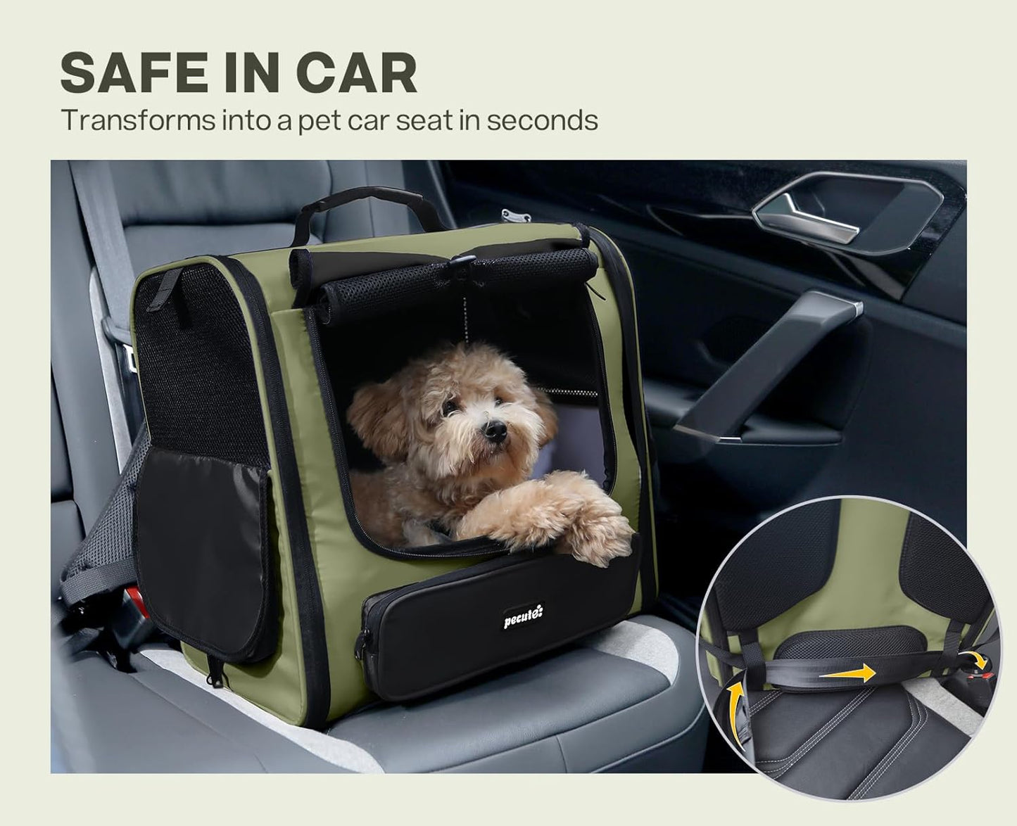 Pecute Cat Backpack, Dog Backpack Carrier with Widened Interior Space,Stable and Secure Pet Car Seat for Sitting and Lying, Breathable Pet Transport Bag Suitable for Hiking, Trekking, Car TravelGray