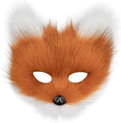hbbhml Animal Fox Wolf Mask Halloween Party Cosplay Costumes Props Plush Cat Half Face Masks Christmas Masquerade