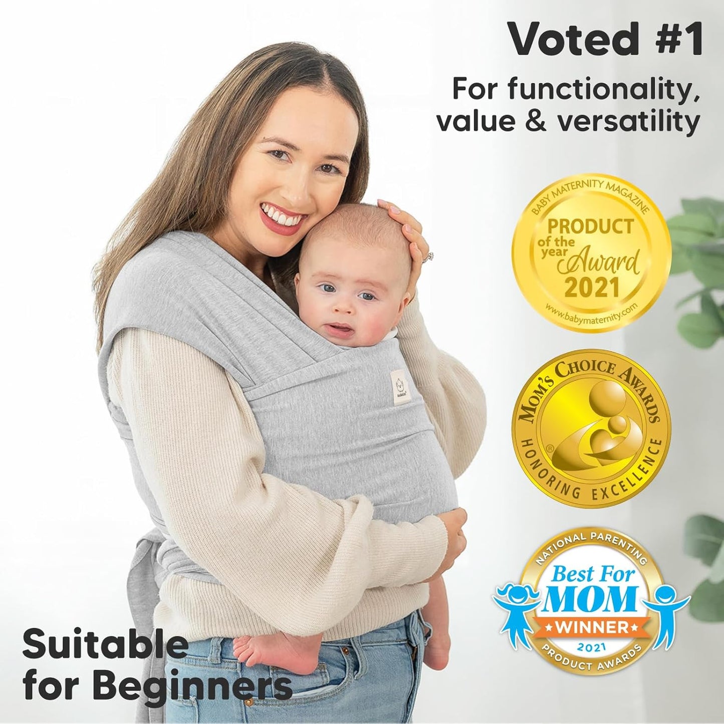 KeaBabies Baby Wrap Carrier - All in 1 Original Baby Carrier Newborn To Toddler Sling, Easy to Wear, Hands Free Bonding, Lightweight, Breathable Infant Wraps (Trendy Black)