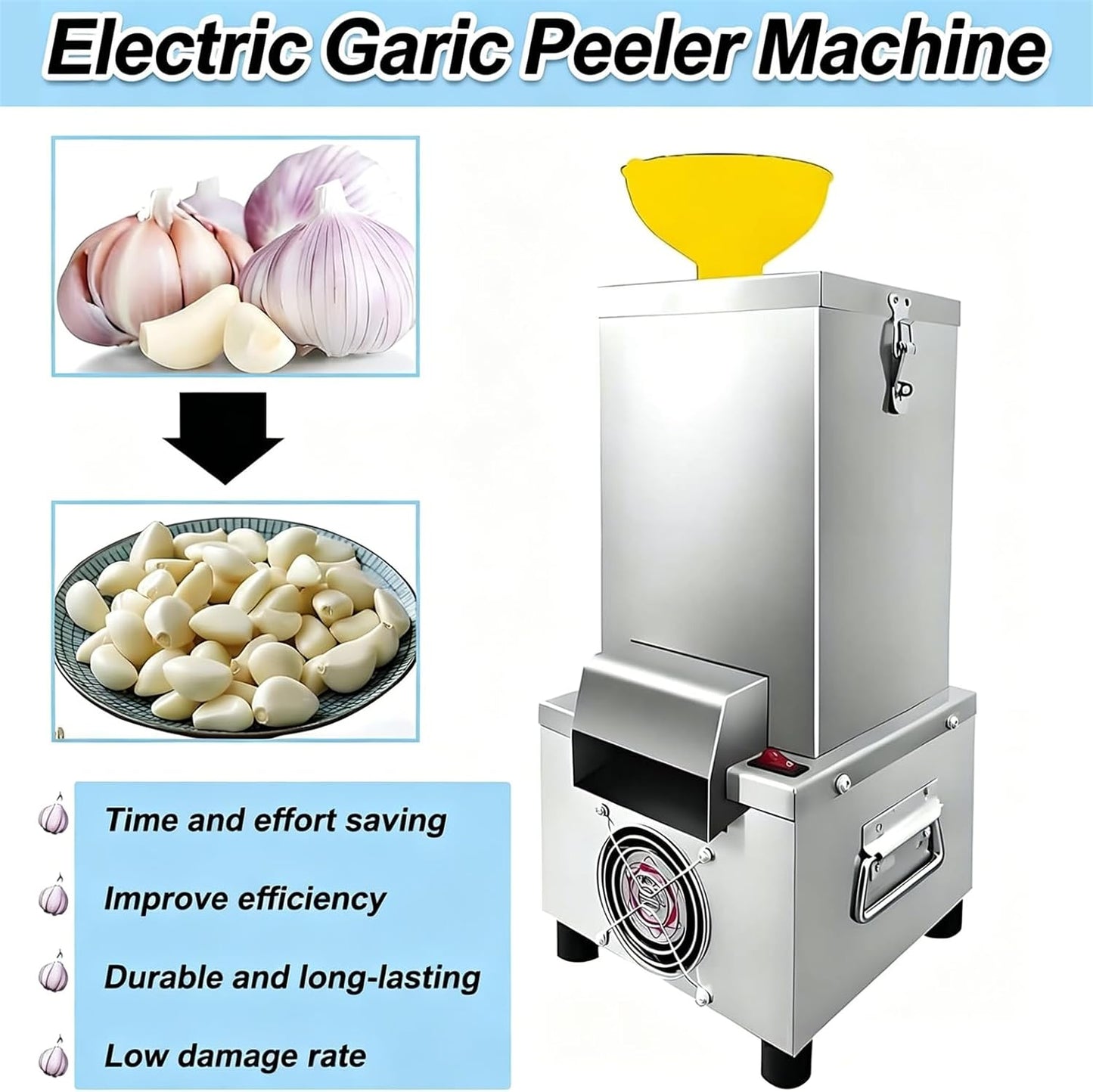 Electric Garlic Peeler Machine, Stainless Steel Garlic Peeling Tool for Home, Restaurant, or Canteen - Efficient Garlic Separator for Quick Peeling