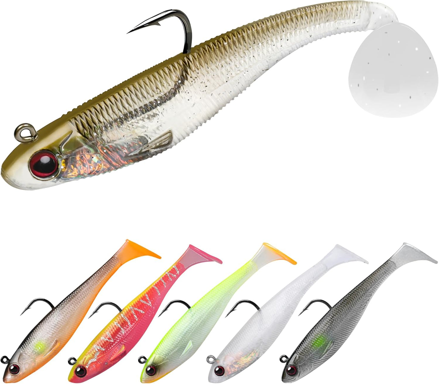 TRUSCEND Easy Catch Pre-Rigged Soft Lures, Unique Vibrating Swim Action and Trembly Sinking Move for More Bites, Amazing Soft Swimbait for Family Fishing, Fishing Lures for Bass Trout Crappie Walleye
