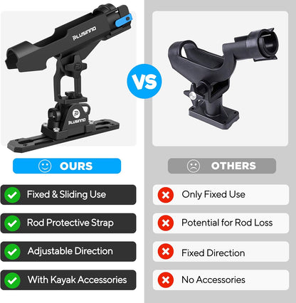 PLUSINNO 2 in 1 Fishing Rod Holders for Boat, Kayak Fishing Rod Holder, Fishing Pole Holders for Track Mount/Deck Mount, Fishing Gear with Fishing Rod Protective Strap, Fishing Accessories & Gifts