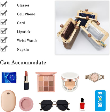 CORIOS Women Evening Bag Pleated Clutch Bag Wooden Beads Handbag Bridal Wedding Purse Elegant PU Leather Shoulder Bag