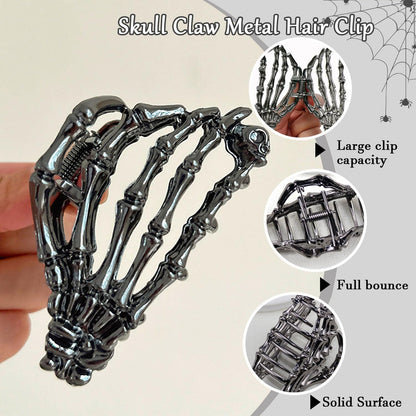 Muumoo Metal Skull Hand Hair Clip, 1Pcs Gunmetal Hair Claw Clip for Thin Hair Punk & Y2K-Style