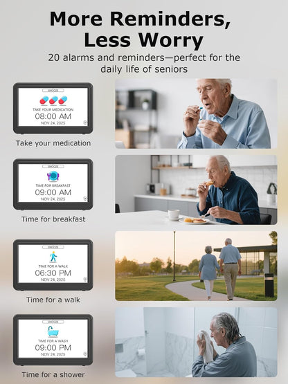10.1'' Large Display Dementia Clock for Seniors, Calendar Clock with Remote Control,12 Themes, 20 Alarms, 20 Reminders, 6 Languages, Auto Dimming, 12/24 Hours, Indoor Temperature, Humidity