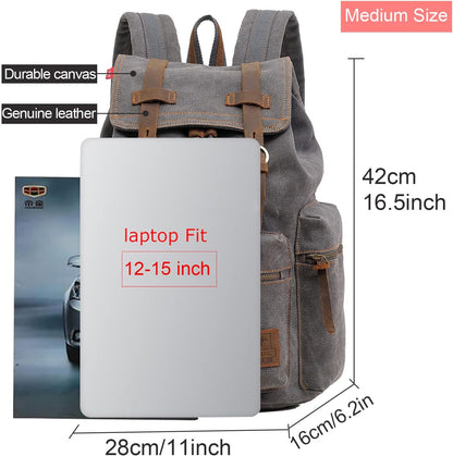 AUGUR Canvas Backpack,17 inch Laptop Backpack Vintage Canvas Leather Backpacks Casual School College Bag Pack Bookbag Hiking Travel Rucksack Daypack (L-Coffee)