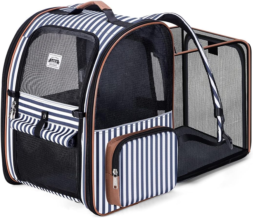 Lekespring Cat Bag, Expandable Cat Backpack Carrier for Small Dogs Medium Cats Fit Up to 18 Lbs, Dog Backpack Carrier, Foldable Pet Backpack Carrier for Travel, Hiking, Outdoor Use (Grey)