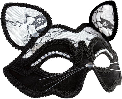 OLYPHAN Black Cat Costume for Women with Lace Cat Mask, & Lace Choker, Mask and Ears for Halloween, Cat Costume Accessories