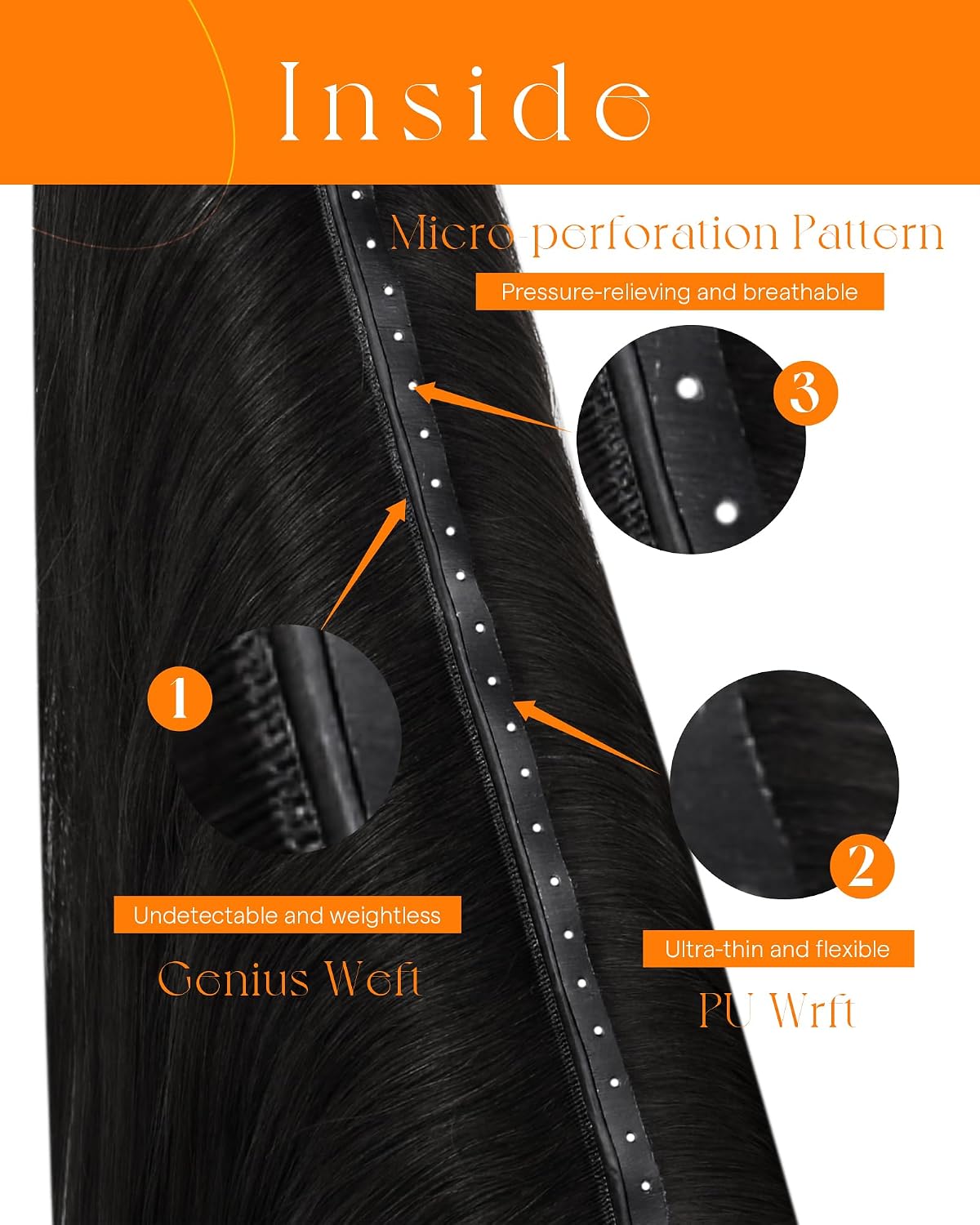 Sunny Hair PU Hole Weft Hair Extensions Black 24 Inch 100g for Daily Wear