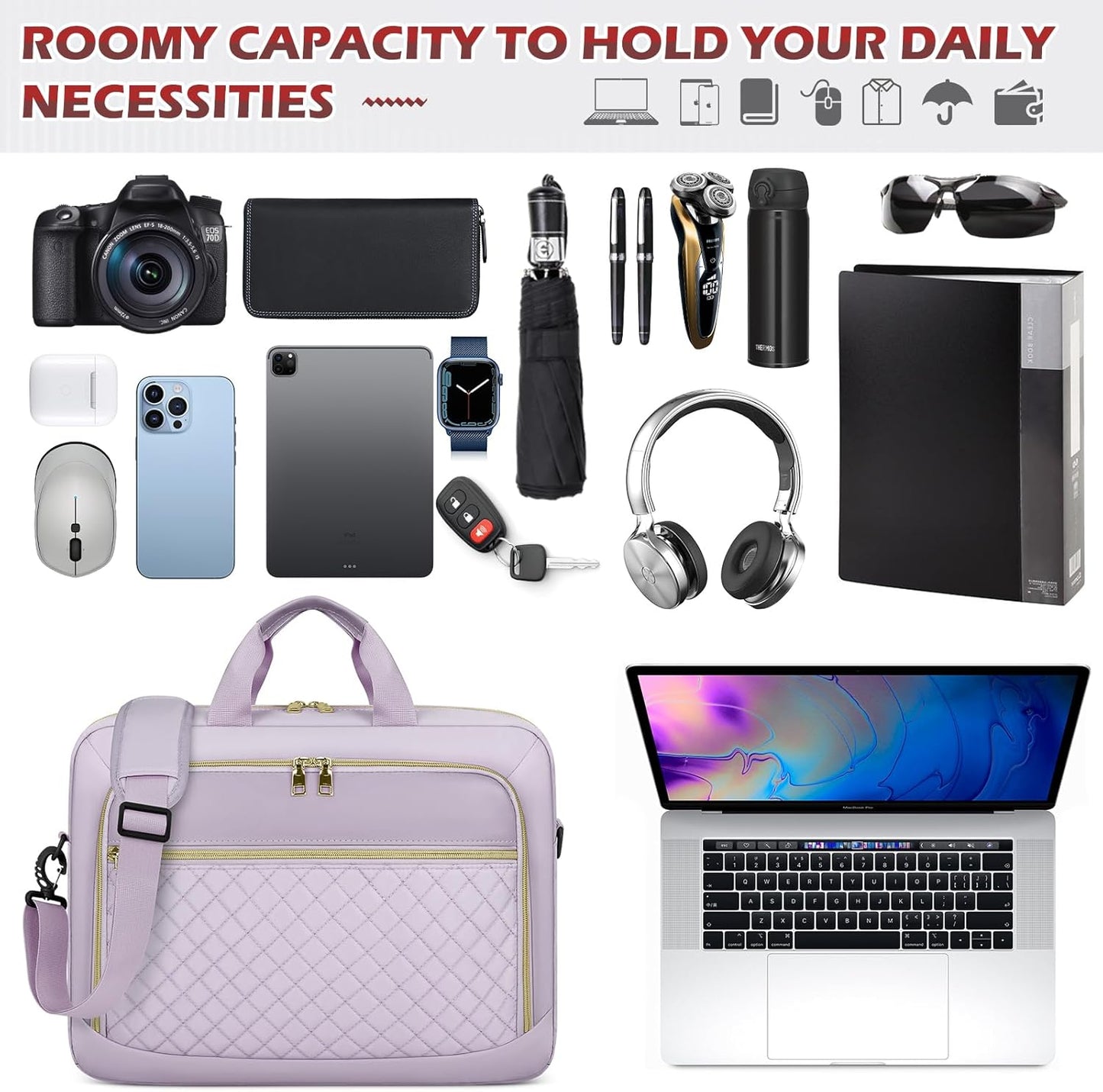 Laptop Bag 17 Inch Laptop Briefcase for Women Waterproof Computer Messenger Bag Professional Laptop Case for Business Work - PuriLite