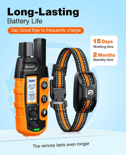 Bousnic Dog Shock Collar - 3300Ft Dog Training Collar with Remote for 5-120lbs Small Medium Large Dogs Rechargeable Waterproof e Collar with Beep (1-8), Vibration(1-16), Safe Shock(1-99) Modes (Blue)