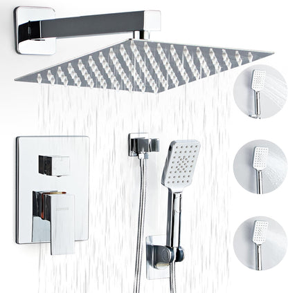 LCEVCGK Shower Faucet Set Complete Matte Black Shower System with 8 inch Square Rainfall Shower Head 3-Function Handheld Shower Waterfall Bathtub Spout Rain Shower Combo Set Bathroom Wall Mounted