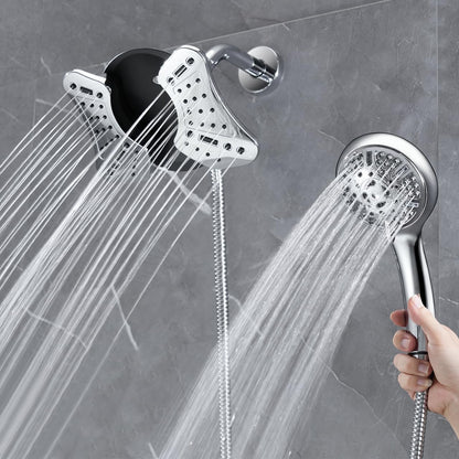 2.5 GPM High Pressure Shower Head: GRICH 8.7 Inch Black Shower Heads with Hand Held Spray 2-in-1 Combo, 9-Settings Handheld Shower Head & Adjustable Rain Shower Head with Hose 60'', Anti-Clog Nozzles