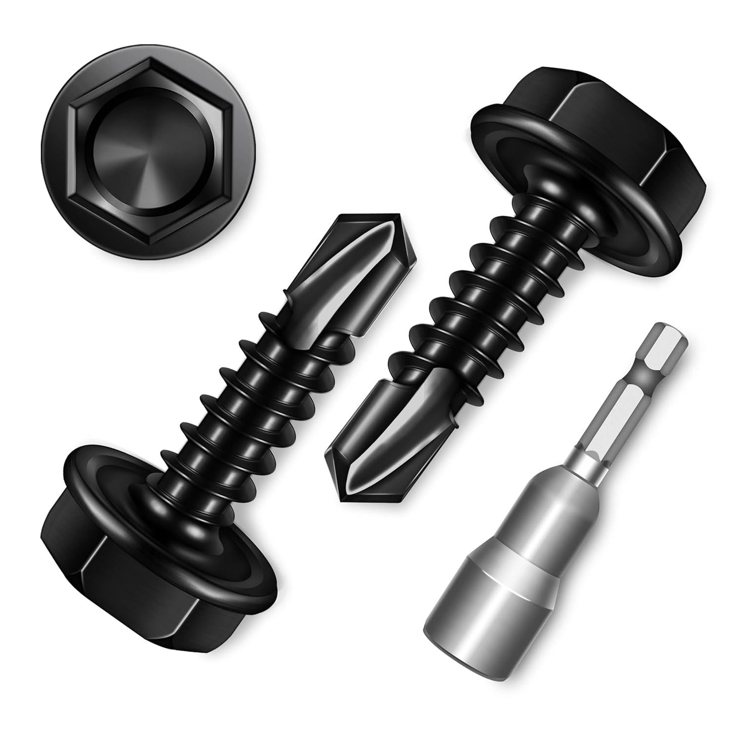 EASTPUK 100Pcs #8 x 1/2" Sheet Metal Screws, 410 Stainless Steel Self Drilling Hex Washer Head Self Tapping Screws for Metal with Drill Bit
