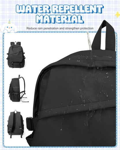 School Backpack for Women Men College High School Bags for Boys Girls Casual Daypack Laptop Backpack Waterproof Black Bookbag Travel Rucksack