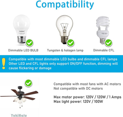 YukiHalu Universal Ceiling Fan Remote Control Kit, 3 Fan Speeds and Light Dimmer, for Hunter Harbor Breeze Westinghouse Honeywell and Others