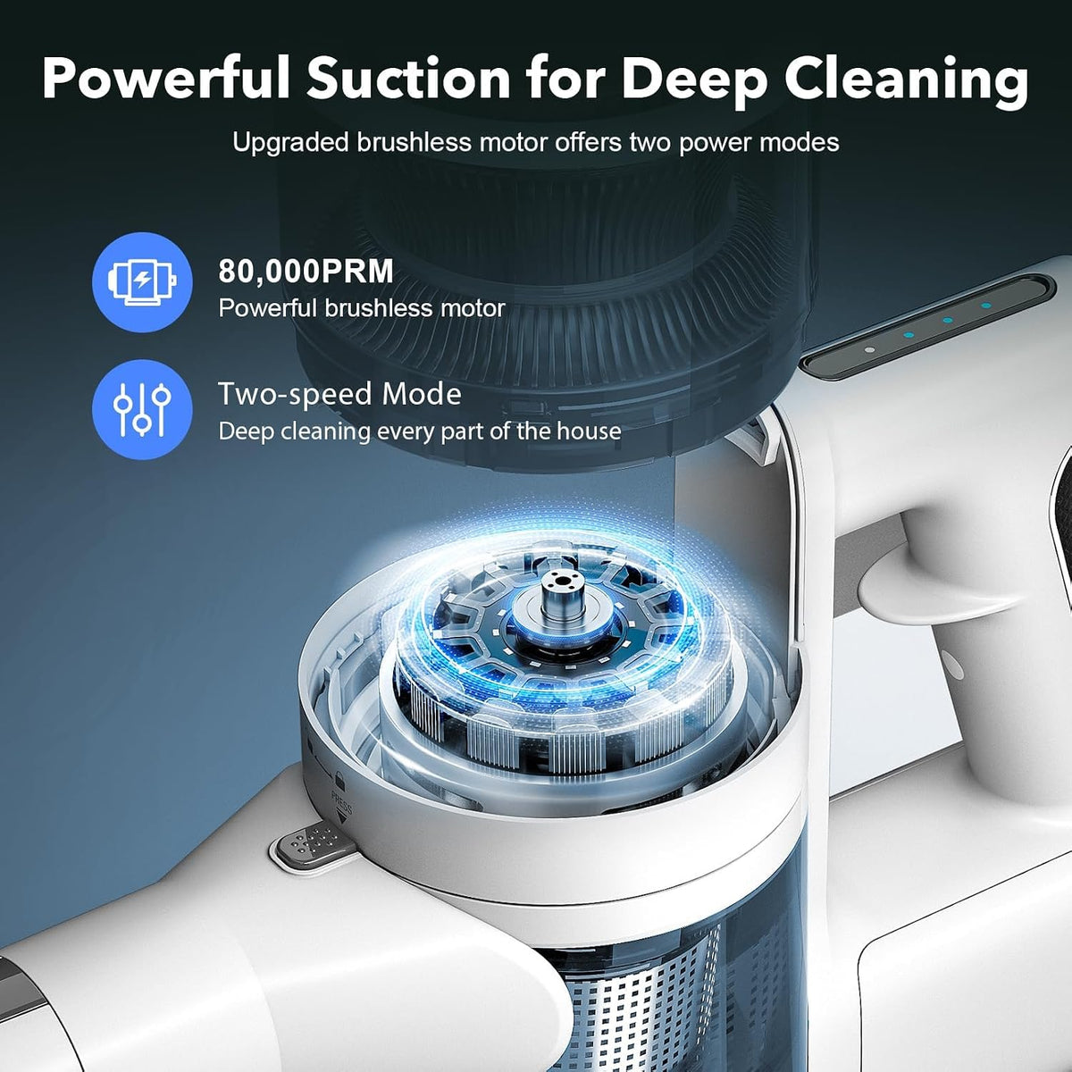 4‑in‑1 Multi‑Purpose Cordless Vacuum Cleaner, 80,000PRM Strong Suction, 2 Suction Settings, Up to 40 Mins Working Time, Washable Detachable Components (Linen White)