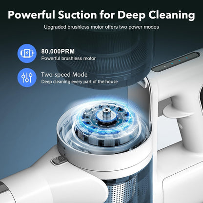 4‑in‑1 Multi‑Purpose Cordless Vacuum Cleaner, 80,000PRM Strong Suction, 2 Suction Settings, Up to 40 Mins Working Time, Washable Detachable Components (Linen White)