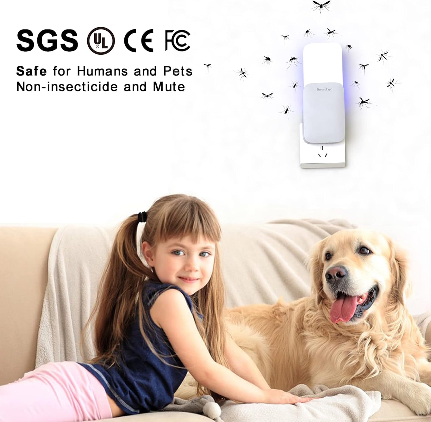 Mosalogic Fly Trap Plug in Mosquito Killer Gnat Moth Catcher Fly Tapper Indoor with Night Light for 400 Sq Ft of Protection White-1PACK