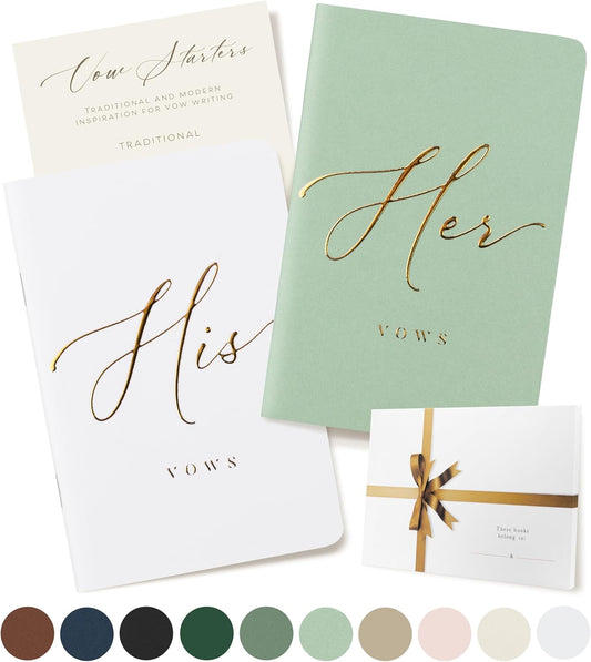 ARTESORI Wedding Vow Book for Her & Him, Soft Touch, Gold Engraving, 28 Lined Pages, Wedding Vow Books His and Hers, Wedding Essentials, Wedding Registry Gifts, His and Hers Gifts [Mint & White]