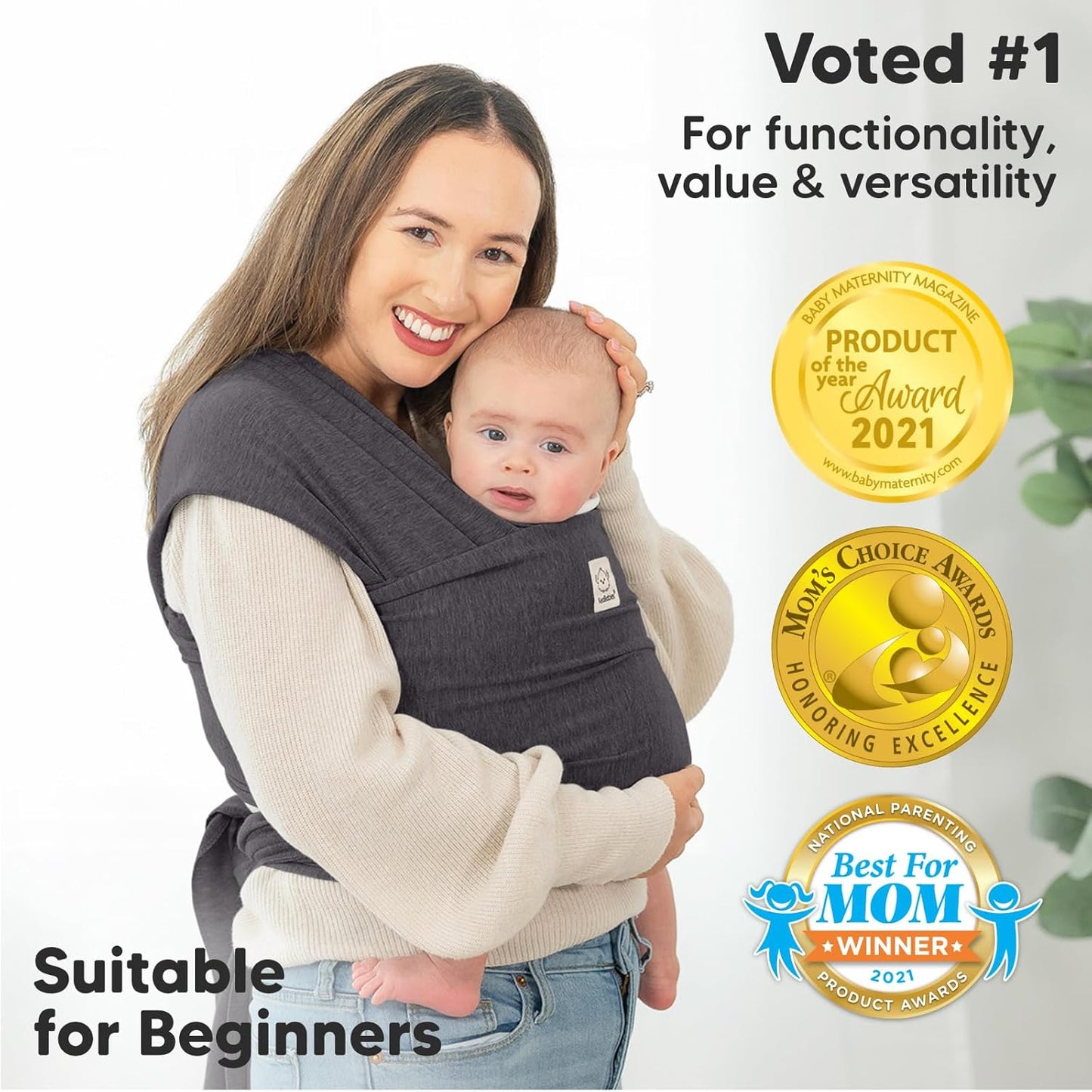 KeaBabies Baby Wrap Carrier - All in 1 Original Baby Carrier Newborn To Toddler Sling, Easy to Wear, Hands Free Bonding, Lightweight, Breathable Infant Wraps (Trendy Black)