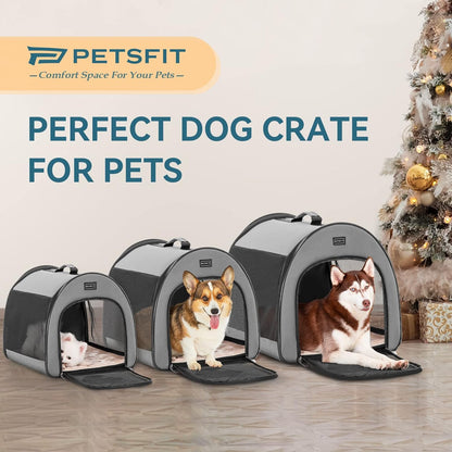 PETSFIT Soft Sided Dog Crate, Travel Dog Crate - 19 Inch Lightweight, Roomy, Easy to Set Up, Sturdy Portable Dog Kennel with Thick Mat, Navy Blue