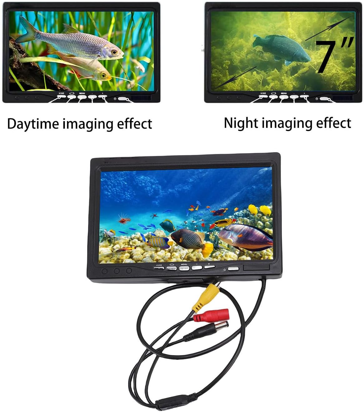 Sanpyl Underwater Fishing Camera, 1080P HD Fish Finder with 195° Wide Angle View and 7 Inch Screen, for Ice Lake Boat Kayak Fishing, 20m Cable (US Plug)