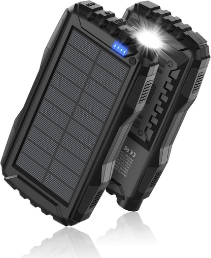 Power-Bank-Solar-Charger - 42800mAh Power Bank,Portable Charger,External Battery Pack 5V3.1A Qc 3.0 Fast Charging Built-in Super Bright Flashlight (Black)