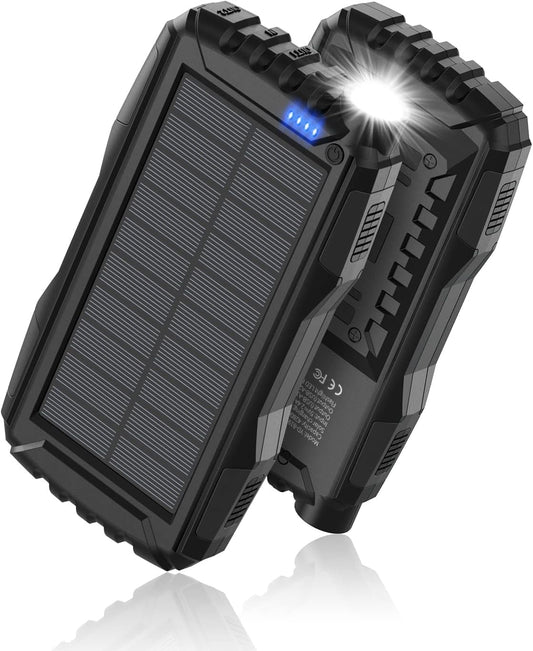 Power-Bank-Solar-Charger - 42800mAh Power Bank,Portable Charger,External Battery Pack 5V3.1A Qc 3.0 Fast Charging Built-in Super Bright Flashlight (Black)