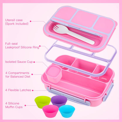 MaMix Bento Lunch Box Adult, Kids, Lunch Containers for Adults/Kids/Students,1300ML-4 Compartment (Blue)