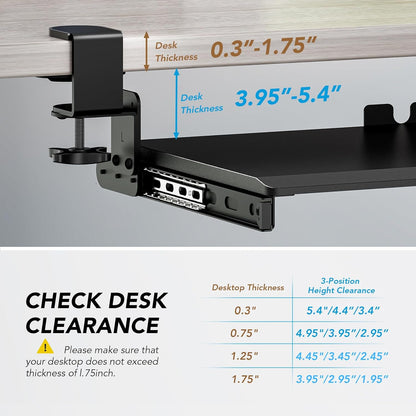 Keyboard Tray Under Desk Pull Out with Extra Sturdy C Clamp Mount System, 27 (33 Including Clamps) x 11 Inch Slide-Out Platform Computer Drawer for Typing