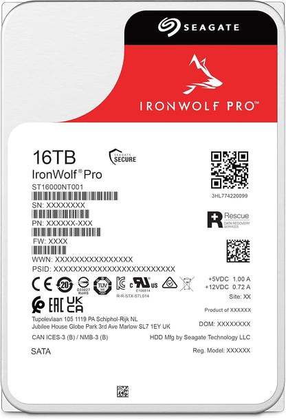 Seagate IronWolf Pro 16TB Enterprise NAS Internal HDD Hard Drive – CMR 3.5 Inch SATA 6Gb/s 7200 RPM 256MB Cache for RAID Network Attached Storage, Rescue Services - FFP g (ST16000NTZ01)