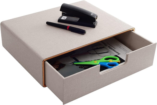Desk organiser with 1 drawers, PU leather desk accessory and workspace organiser A4 paper sorter/multifunctional/office storage for letters, documents, mail, file storage box（ Beige）