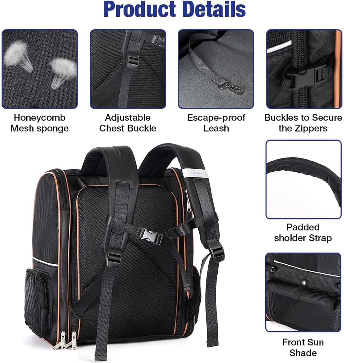 Lekespring Cat Bag, Expandable Cat Backpack Carrier for Small Dogs Medium Cats Fit Up to 18 Lbs, Dog Backpack Carrier, Foldable Pet Backpack Carrier for Travel, Hiking, Outdoor Use (Grey)