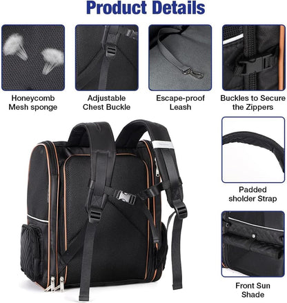 Lekespring Cat Bag, Expandable Cat Backpack Carrier for Small Dogs Medium Cats Fit Up to 18 Lbs, Dog Backpack Carrier, Foldable Pet Backpack Carrier for Travel, Hiking, Outdoor Use (Grey)