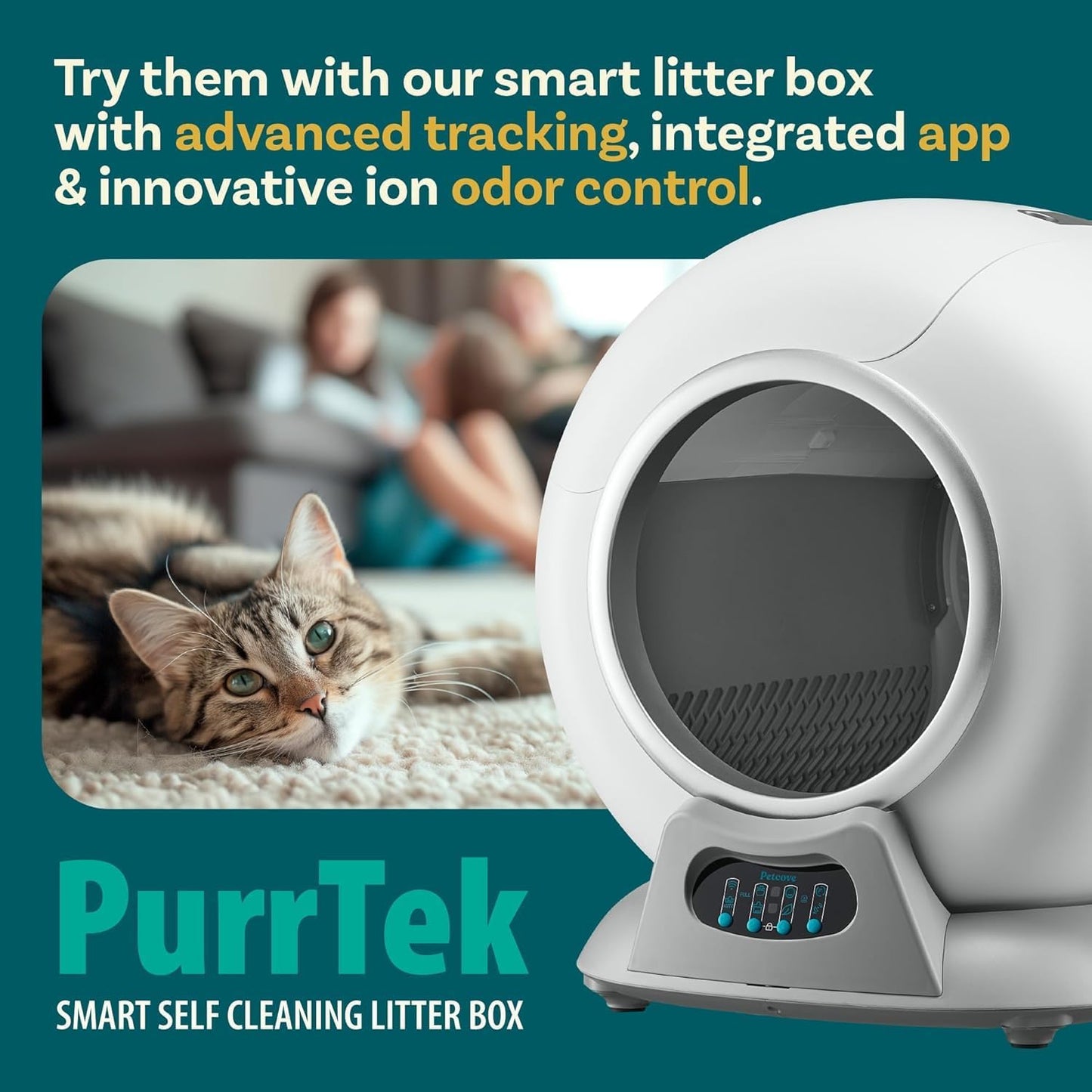 PetCove Self Cleaning Litter Box - Automatic Cat Litter Box up to 75L, App‑Control Cat Litter Box with Integrated Safety Protection, Advanced Odor Control & Smart Weight Monitoring with Cat Litter Bag