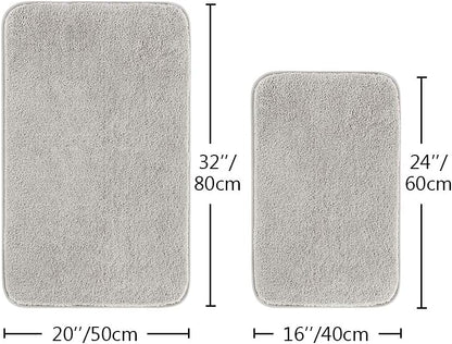 Bathroom Rugs Set 2 Pieces - Bath Rugs Ultra Soft Absorbent Non-Slip Fluffy Thick Microfiber Cozy Bath Mats Set for Tub Shower Bathroom Floors Accessories, 20"x32" & 16"x24" Set of 2 (Beige)