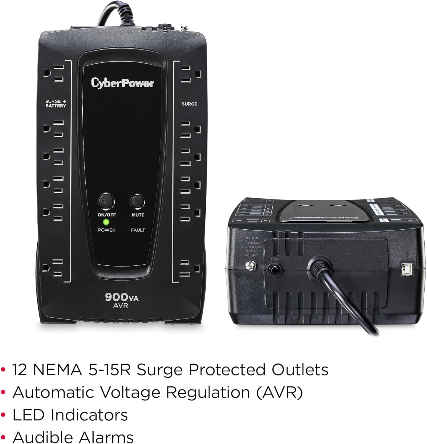 CyberPower AVRG900LCD Intelligent LCD UPS System, 900VA/480W, 12 Outlets, AVR, Compact
