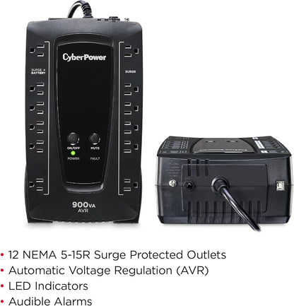 CyberPower AVRG900LCD Intelligent LCD UPS System, 900VA/480W, 12 Outlets, AVR, Compact