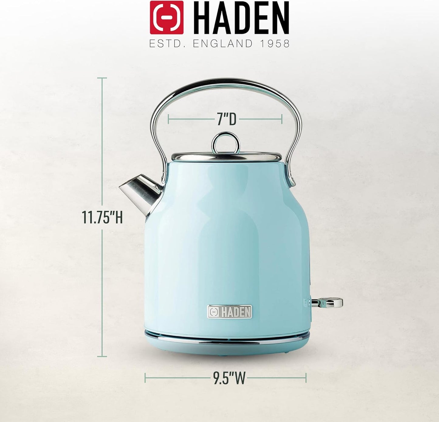 Haden 75041 Heritage 1.7 Liter (7 Cup) Stainless Steel Electric Kettle with Auto Shut-Off and Boil Dry Protection, Black/Copper