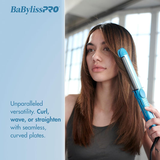 BaBylissPRO Nano Titanium and Ceramic U Style Dual Voltage Flat Iron with Unique Curved Side Plates