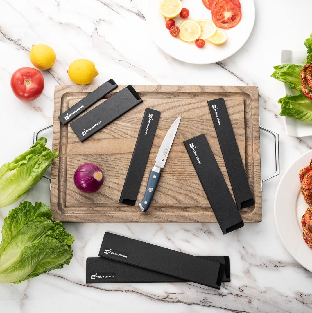 Sensei 8.5 x 1.4 Inch Knife Sleeve, 1 Knife Protector - Fits Fillet Knife, Felt Lining, Black Plastic Knife Blade Guard, Durable, Cut-Proof - Restaurantware