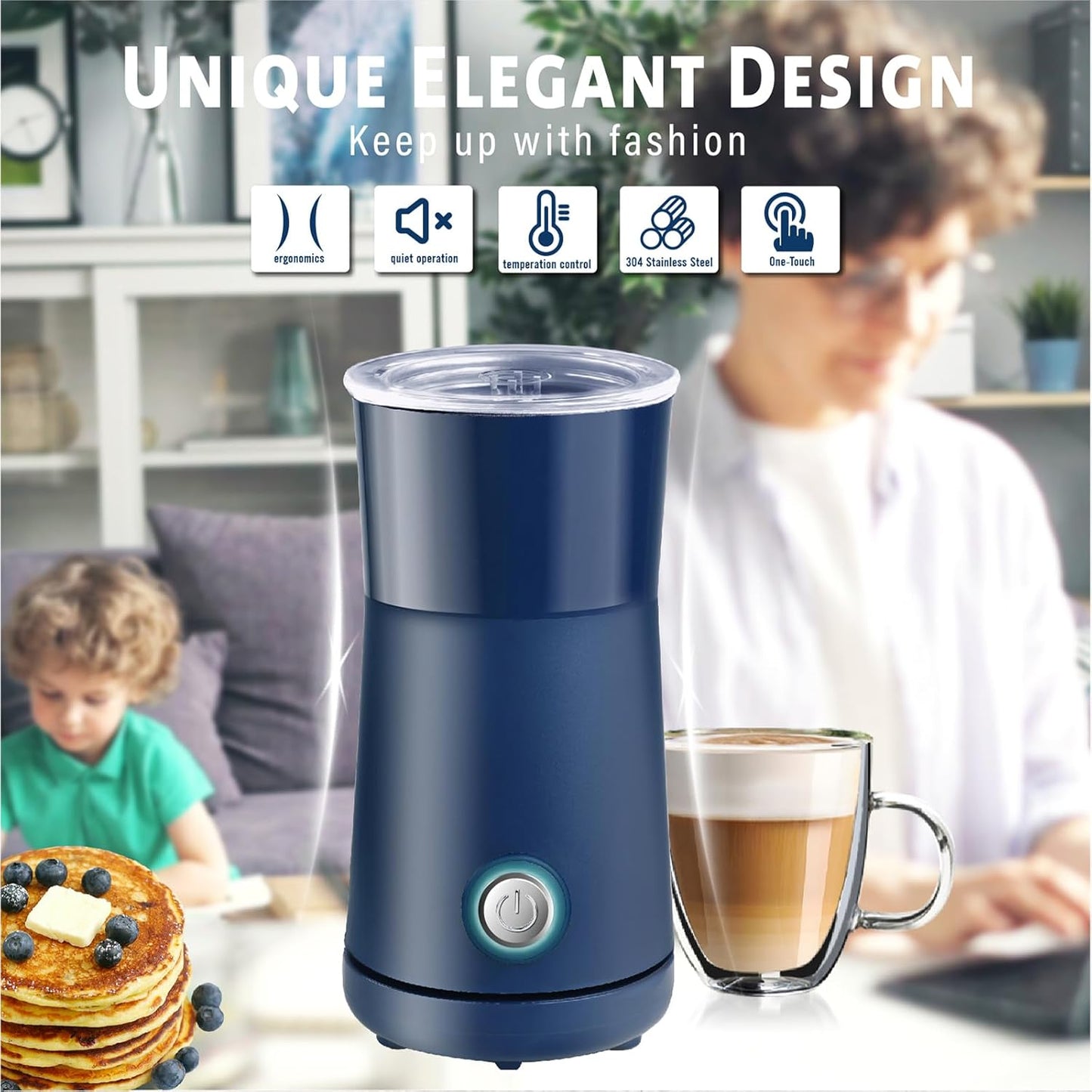 Huogary Milk Forther Simple Milk Frother and Milk Steamer 2 in 1 with Hot Milk Frother and Hot Milk for Milk, Macchiato, Cappuccinos (Blue)