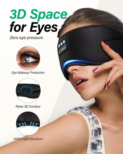 LC-dolida Sleep Headphones, White Noise Bluetooth Sleep Mask 3D Wireless Eye Mask Sleeping Headphones, Sleep Mask with Bluetooth Headphones for Side Sleepers Travel Yoga, Cool Gifts