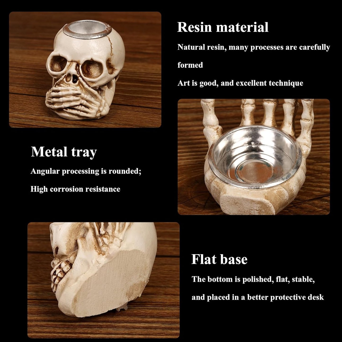 4Pcs Halloween Skeleton Candlestick,Halloween Candle Holder Gothic Skeleton Palm Skull Decor for Home Bar Party Tabletop,Creepy Themed Party Decorations,Escape Room Script Kill Prop