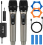 NEWBAXS Wireless Microphones,Dual Karaoke Microphone System,Microfonos Inalambricos with Rechargeable Receiver, Cordless Dynamic Mic Set for Singing, Wedding, DJ, Party, Speech,Micro Matte Gray