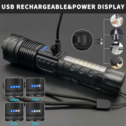 Flashlight Rechargeable 5 Modes of 10000 High Lumen,IPX6 Waterproof Flashlight,LED Flashlight Ultra Bright,Portable Flashlight for Outdoor Activities Such as Camping,Cycling,Mountain