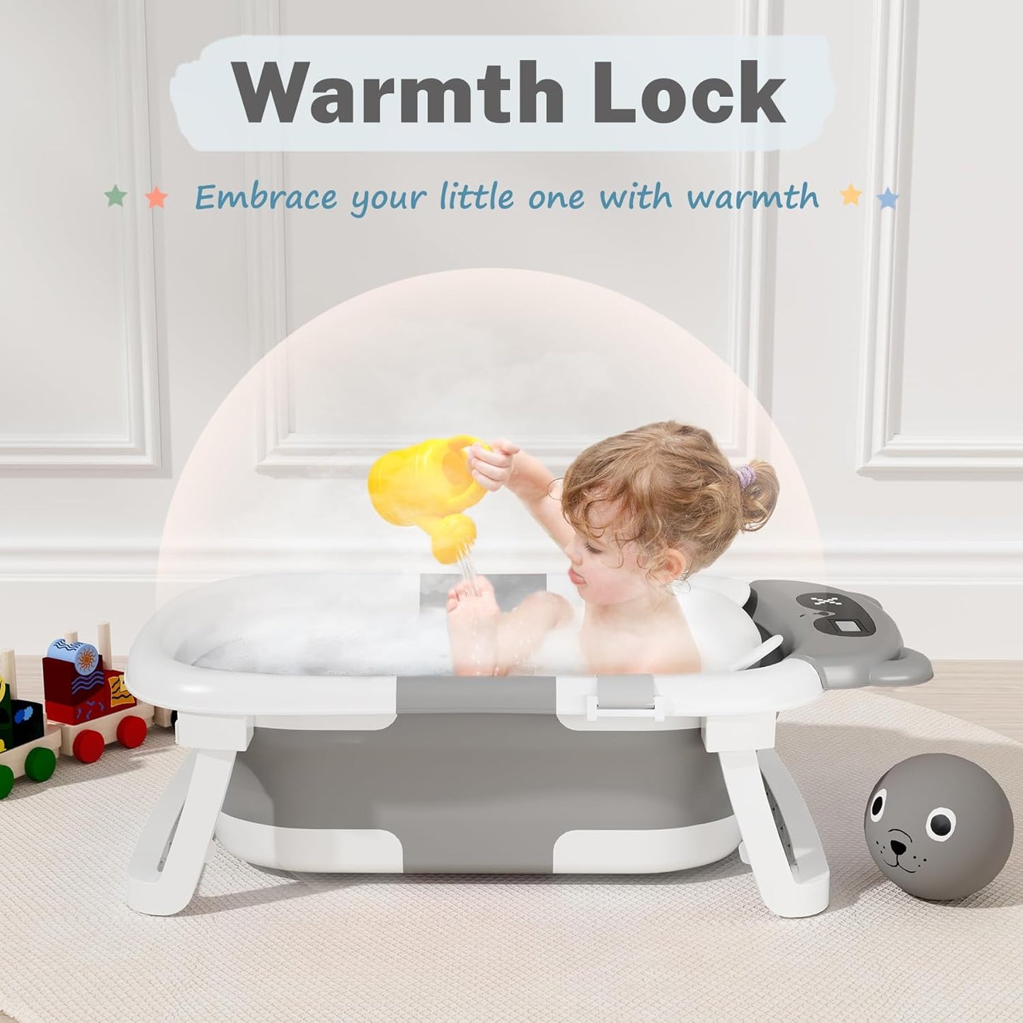 AVIDOR Baby Bathtub, Collapsible Baby Bathtub for Newborn to Toddler, Foldable Newborn Bathtub, Portable Infant Bath Tub for Travel with Soft Cushion, No-Slip Feet, Navy Blue